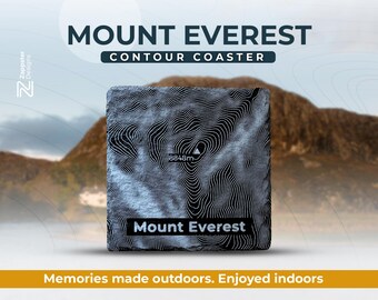 Personalised Mount Everest Slate Coaster – Hill Contour Engraved, Himalayan Mountain Gift, Add Keyring