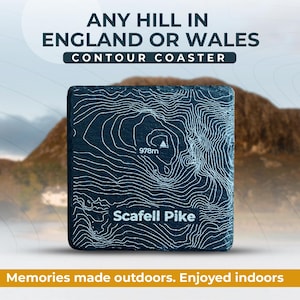 Personalised Slate Coaster — Any English or Welsh Hill Contour, Wainwright Gift, Hillwalking Keepsake