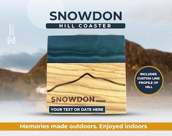 Snowdon Customised Hill Silhouette Coaster – Olive Wood and Resin Gift for Hillwalkers & Climbers