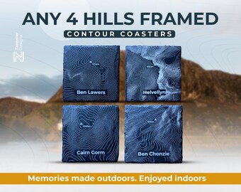 Personalised Framed Slate Coaster Set – UK Hills Topography Gift