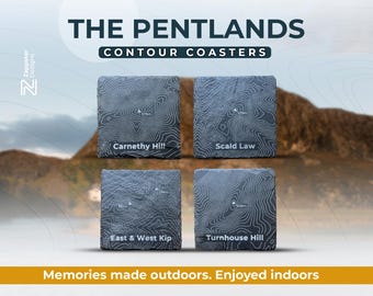 Pentland Hills Slate Coaster Gift Set – Hill Contour Set of 4