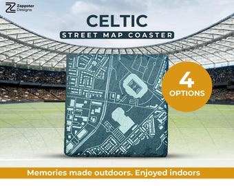 Celtic Park Slate Coaster – Football Stadium Street Map, Personalised Options