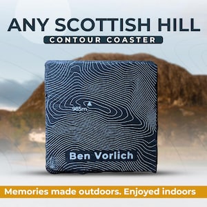 Sottobicchiere personalizzato Scottish Hill Contour - Qualsiasi regalo Munro, Hillwalker
