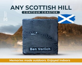 Personalised Munro Gift of any Scottish Hill Contour Coaster