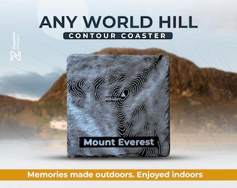 Personalised Slate Contour Coaster – Any World Hill Engraved Mountain Gift