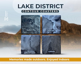 Personalised Lake District Coaster Gift Set – Set of 4, Scafell Pike Helvellyn Skiddaw Catbells