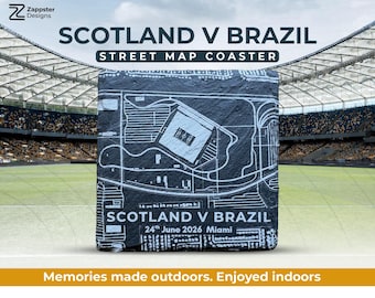Scotland v Brazil Street Map Coaster, Miami 2026, Gift (Whisky Oak Keyring)