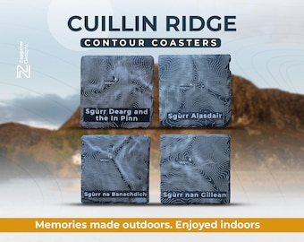 Personalised Isle of Skye Coaster Set – Cuillin Ridge Hill Contours, Munro Gift