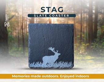 Handcrafted Slate Coaster – Stag Silhouette, Nature-Inspired, Rustic Home Décor