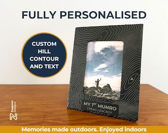 Personalised Hill Contour Slate Photo Frame | Custom Mountain Text Keepsake