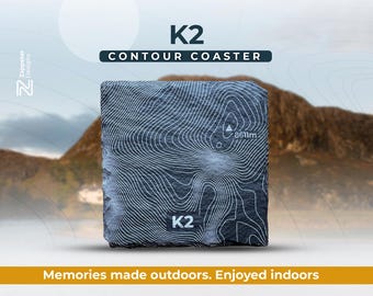 Personalised K2 Slate Coaster – Hill Contour Engraved, Himalayan Mountain Gift, Add Keyring