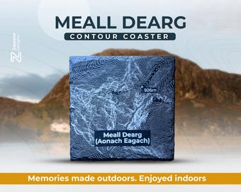 Meall Dearg Slate Coaster – Scottish Munro Topo Map, Personalised Gift