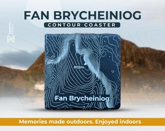 Fan Brycheiniog Slate Coaster – Welsh Mountain Topography, Hiking Gift