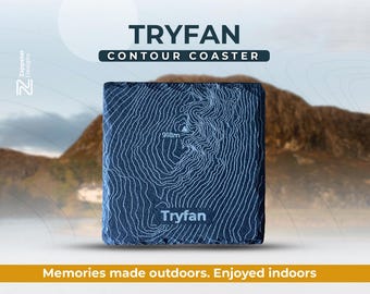 Tryfan Slate Coaster – Wales Mountain Topography, Personalised Climbing Date