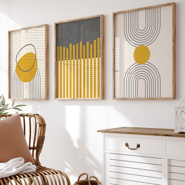 Gray and Yellow Wall Art Etsy