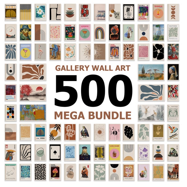 500 Galerie-Wandset, Mega Bundle druckbare Wandkunst, eklektische Wandkunst, maximalistische Galerie-Wandkunst, abstraktes modernes Poster