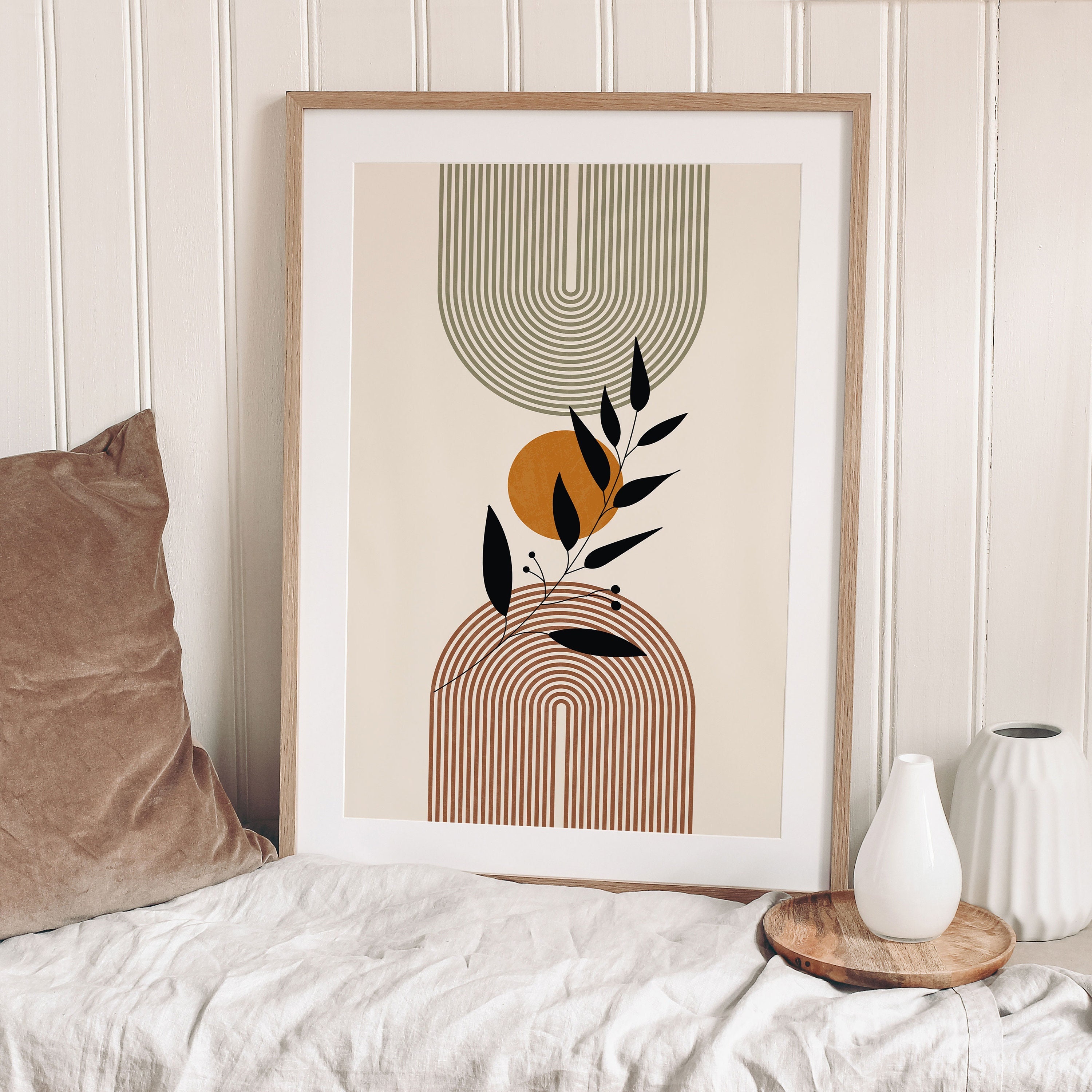 Déco Murale Boho 3 Posters - Motifs Plantes Sage Green - 30x40 Cm - Salon, Chambre