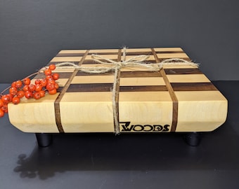 Walnut Maple End Grain Cutting Board with Feet | Serving Tray |