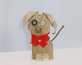 Decorative Wooden Dog Sculpture Gift For Dogs Lovers – Recycled Metal And Plastic Home Decor