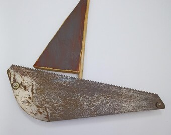 Decorative Wooden Boat Sculpture Gift For Sea Lovers – Recycled Metal And Plastic Home Decor