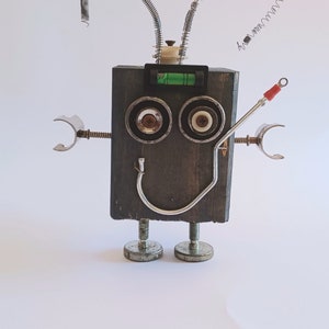 Decorative Wooden Robot Sculpture Gift  – Recycled Metal And Plastic Home Decor
