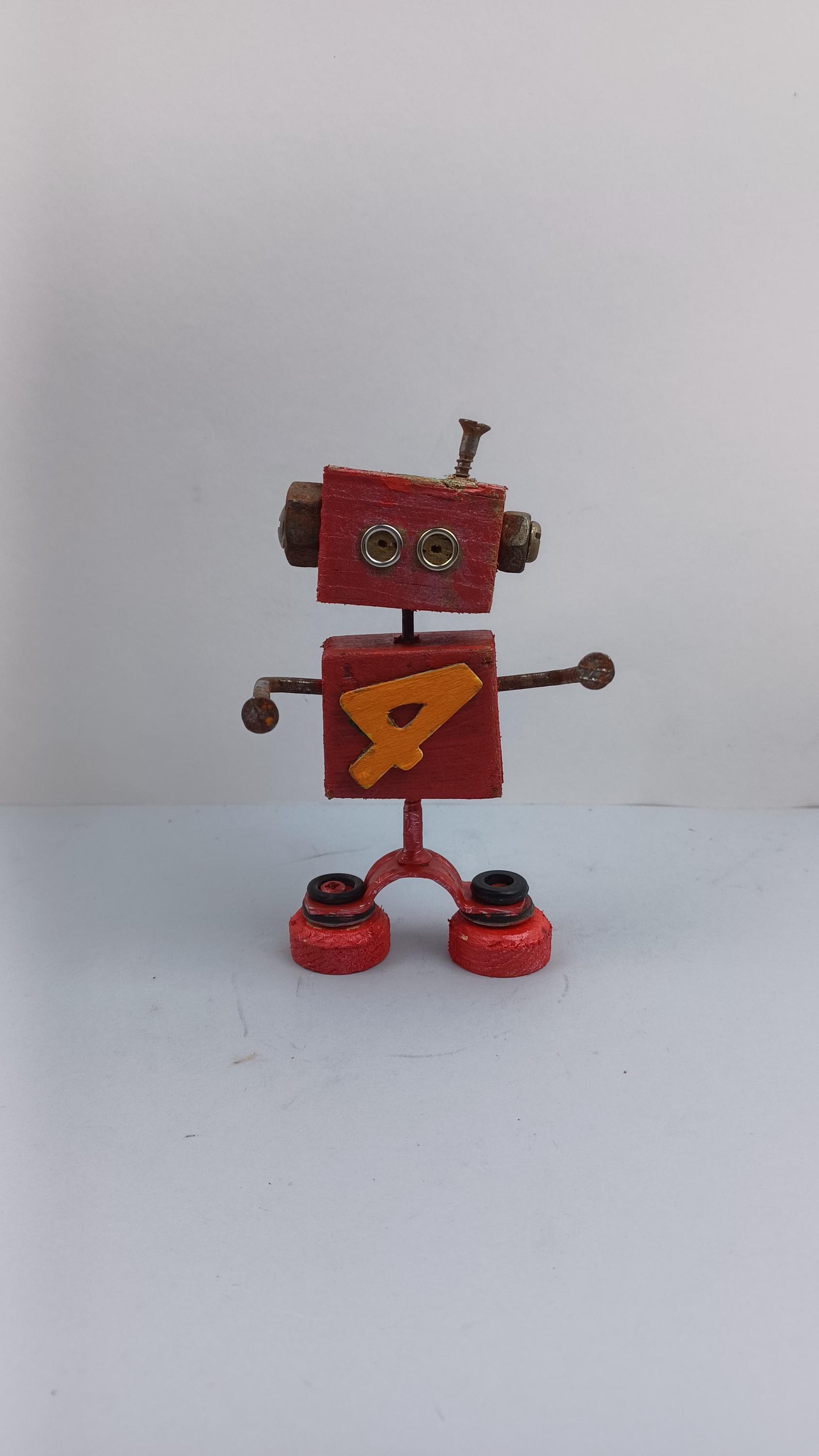Decorative Wooden Robot Sculpture Gift  – Recycled Metal And Plastic Home Decor