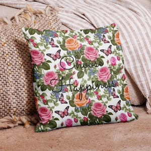 Spring Roses Gift for her garden lover flower pattern nature lover gift aesthetic floral pillow personalized Throw Pillow