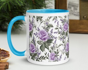 Lavender Rose Floral Coffee Mug, Personalized Ceramic Mug