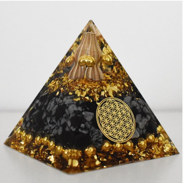 Orgonite pyramid, Lakhovsky with copper spiral and precious metals, amethyst crystals, healing, scalar waves, MWO