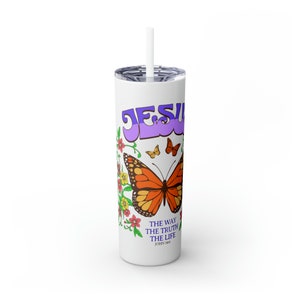 Christian Tumbler: Jesus, Butterfly Design - 20oz Skinny Tumbler