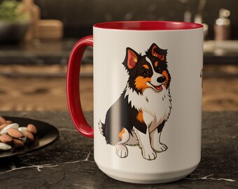 Taza con el mensaje "Love my Sheltie", colorida, regalo para dueños de perros carlinos, taza para amantes de los perros, taza de café, taza de té