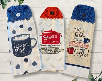 Crochet Top Kitchen Towel - Cooks & Coffee