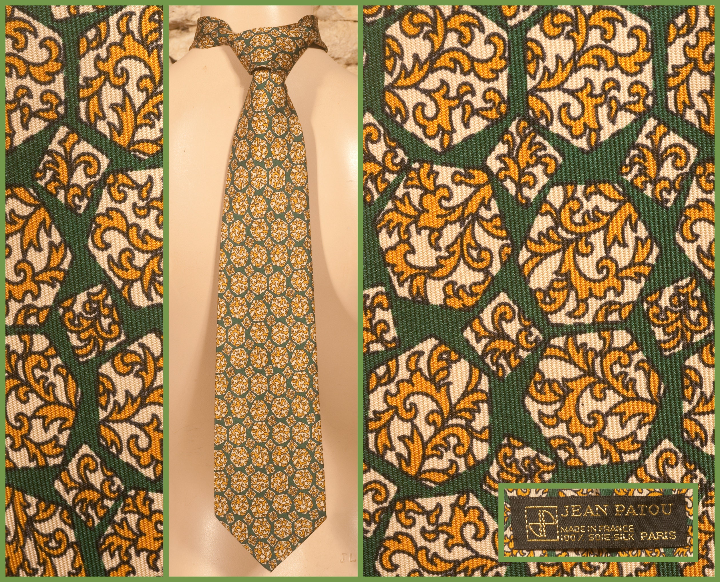 Jean Patou Tie Vintage Designer Silk Necktie Luxury High End 