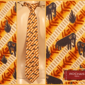 Rochas - Paris - Vintage 80s Silk Tie / Necktie - L 58 1/4&quot; - W 3 3/4&quot;