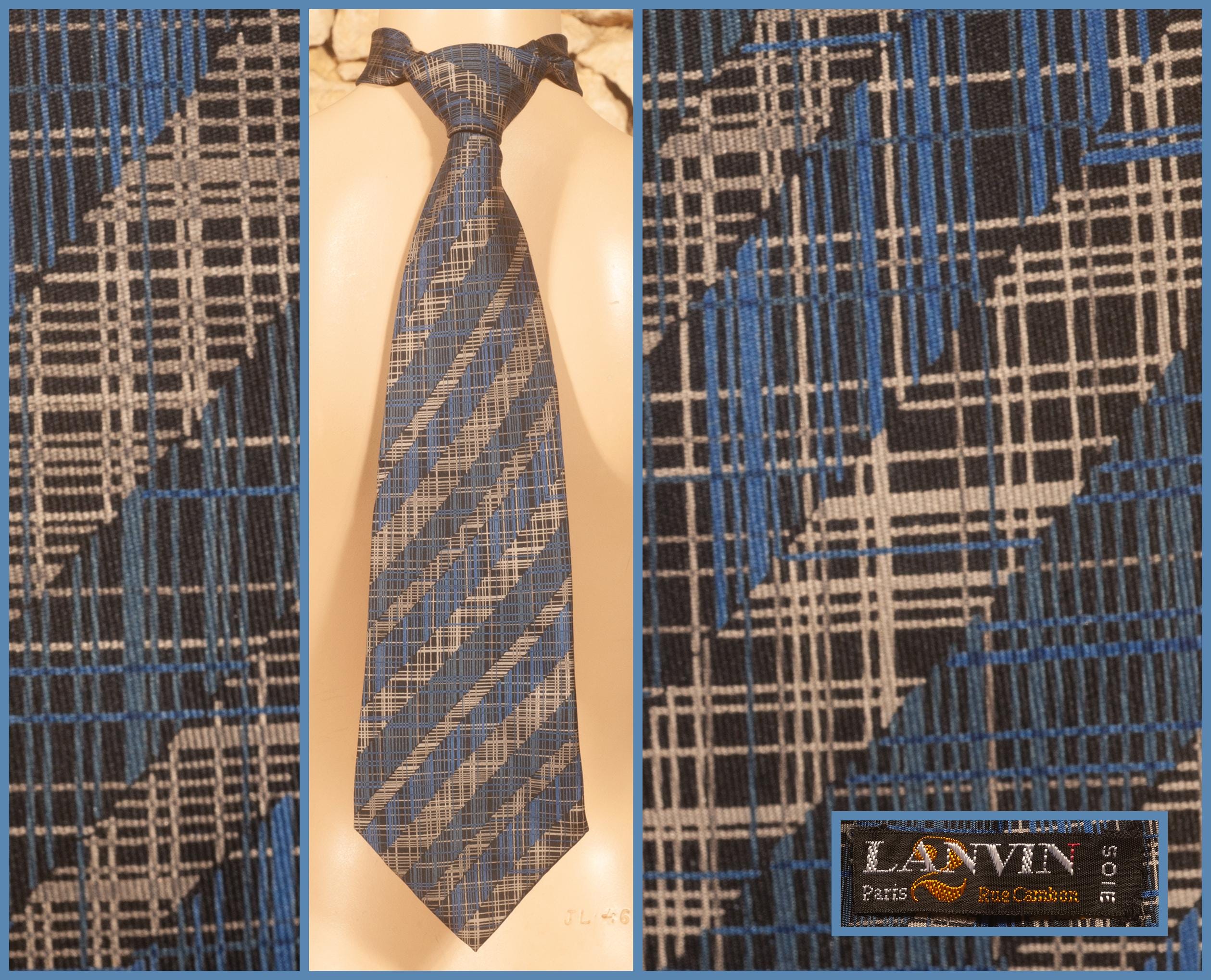 Cravate Lanvin 100% Soie - Bleu Et Noir à Motifs - État Excellent - Occasion