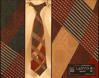 Lanvin - Paris - Cravate / Cravate en soie extra-large vintage des années 70 - L 57" - W 4 3/8"