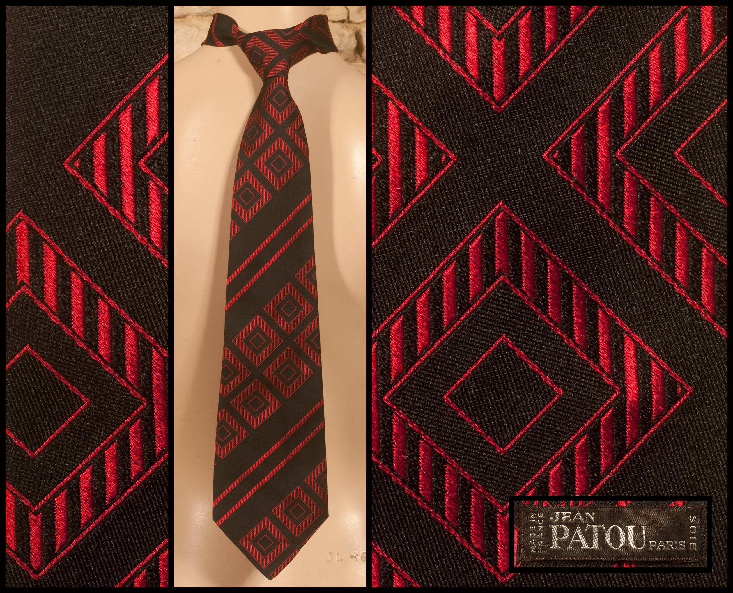 Jean Patou Tie Vintage Designer Silk Necktie Luxury High End 