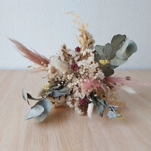 Bouquet di fiori secchi pronti per le feste - Bianco, rosa e verde - Ideale per celebrazioni dell'ultimo minuto, matrimoni e regali unici per ogni occasione