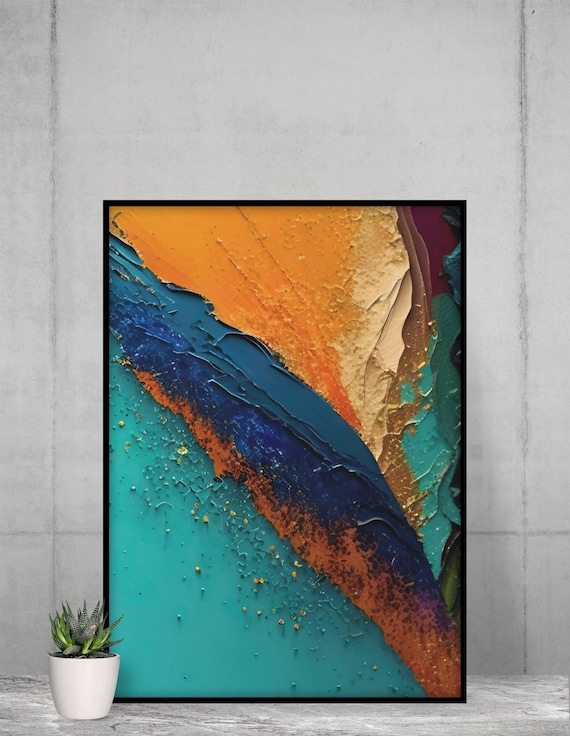 Colorful Abstract Acrylic Wall Art, Luxury Colorful Printable, Contemporary Digital Print, Unique Acrylic Painting, Instant Digital Download