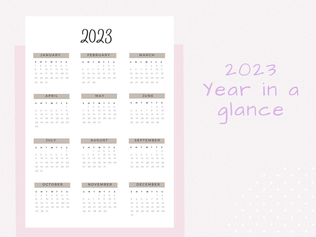 2023 Year at a Glance Printable Minimal 2023 Calendar - Etsy