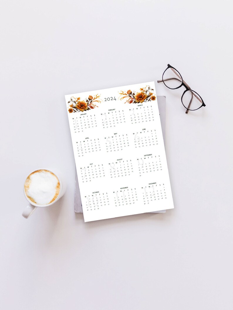 Minimalist Calendar 2024 Printable and Digital Version A4 A3 Etsy