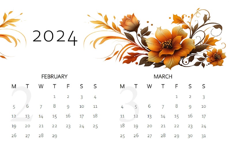 Minimalist Calendar 2024, Printable and Digital Version, A4 A3 Letter