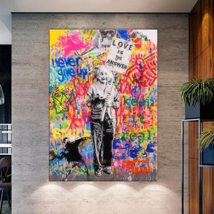 Banksy Leinwand Wandkunst, Moderne Street Art, Wohnzimmer Dekor, Bunte Graffiti Druck, Extra Große Wandkunst, Urban Leinwand Druck