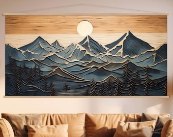 Wood Wall Art Mountain Canvas Wall Art Hanger, Wood Texture Canvas Print, Abstract Mountain Wall Art Living Room, Extra Large Wall Art