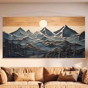 Wood Wall Art Mountain Canvas Wall Art Hanger, Wood Texture Canvas Print, Abstract Mountain Wall Art Living Room, Extra Large Wall Art