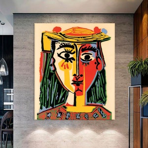 Pablo Picasso Canvas Wall Art, Reproductions Print, Living Room Decor, Picasso Print on Canvas Woman with hat, Extra Large Wall Art
