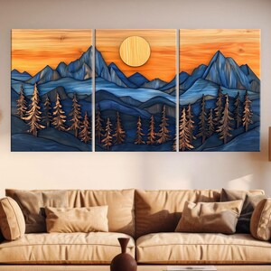 Wood Wall Art Mountain Canvas Wall Art Living Room, Wood Texture Canvas Print, Extra Large Wall Art, Abstract Mountain Art