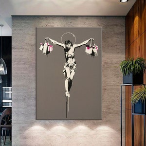 Banksy Canvas Wall Print, Modern Street Art Canvas, Living Room Decor, Graffiti Wall Art, Urban Canvas Print, Extra Large Wall Art