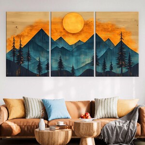 Wood Wall Art Mountain Canvas Wall Art Living Room, Wood Texture Canvas Print, Extra Large Wall Art, Abstract Mountain Art
