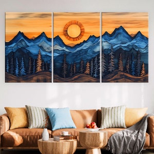 Wood Wall Art Mountain Canvas Wall Art Living Room, Wood Texture Canvas Print, Extra Large Wall Art, Abstract Mountain Art